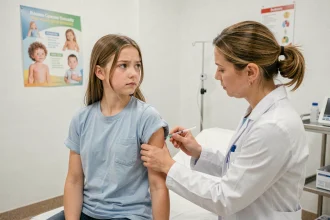 Adolescente recevant le vaccin HPV chez le médecin dans un cabinet pédiatrique